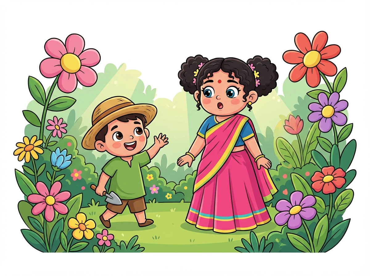 అకస్మాత్తుగా, ఒక చిన్న తోటమాలి చిట్టి రాణి దగ్గరకు వచ్చాడు. అతని పేరు రాము మరియు అతను ఆ తోటను చూసుకునేవాడు.