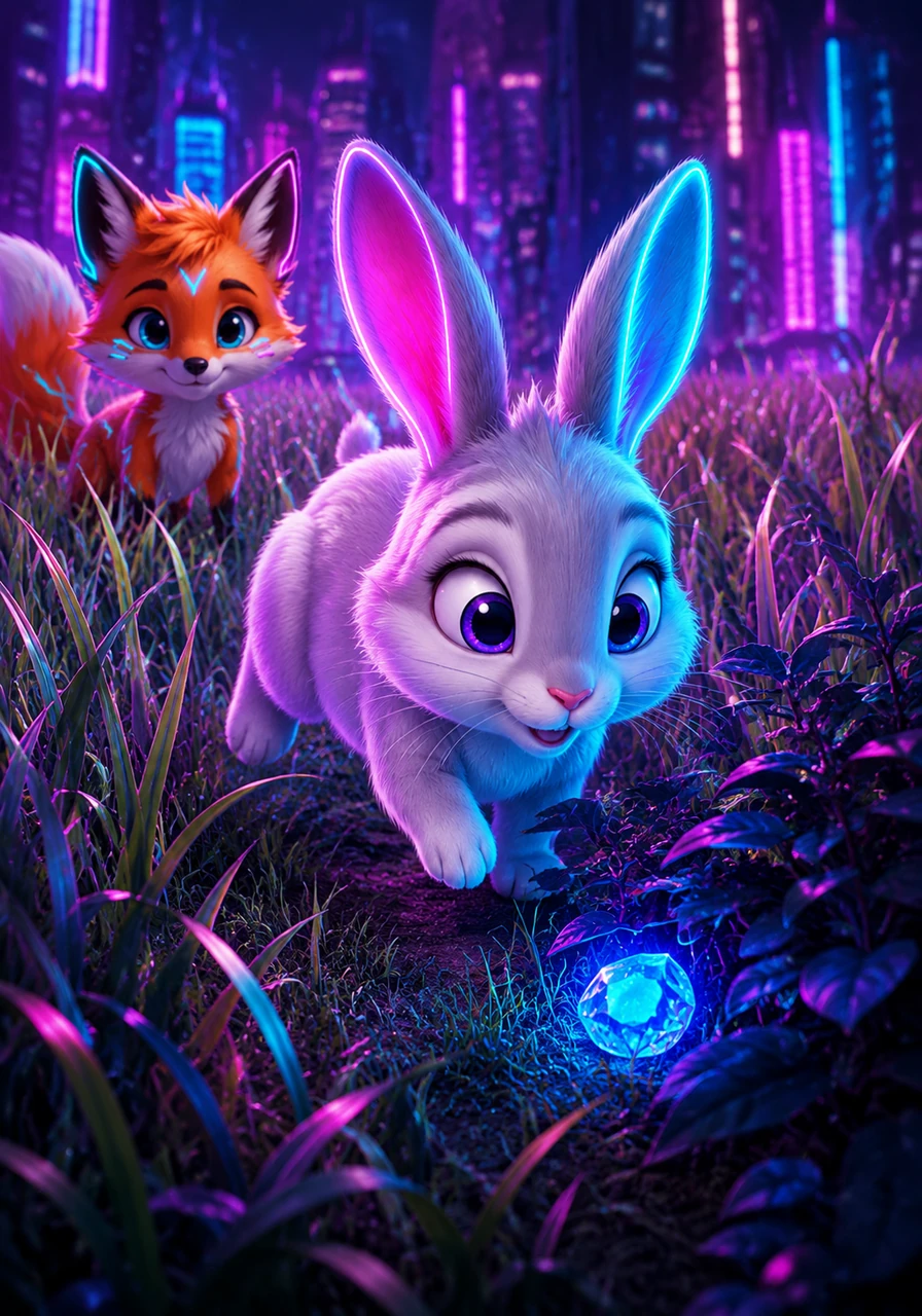 Rosie hops through the tall, soft grass with her twitchy nose leading the way. She finds a shiny blue stone hidden near a bush and stops to admire its sparkle.