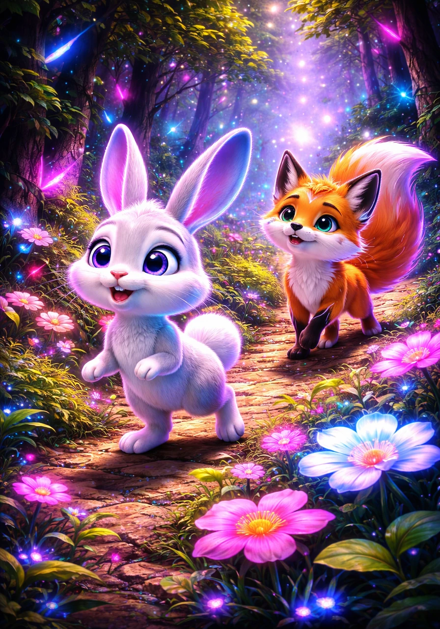 The two new friends decide to search for the prettiest flowers in the woods. Rosie leads the way while Finn follows closely, sniffing the fresh air.