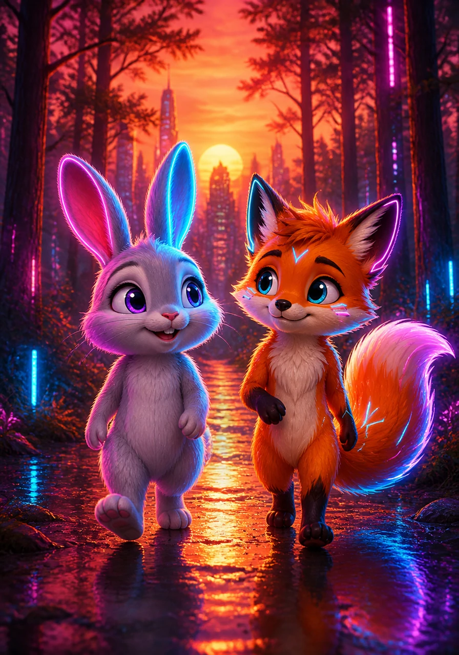 As the golden sun begins to set, Rosie and Finn walk back through the quiet trees. They are tired from their long day but feel very happy inside.