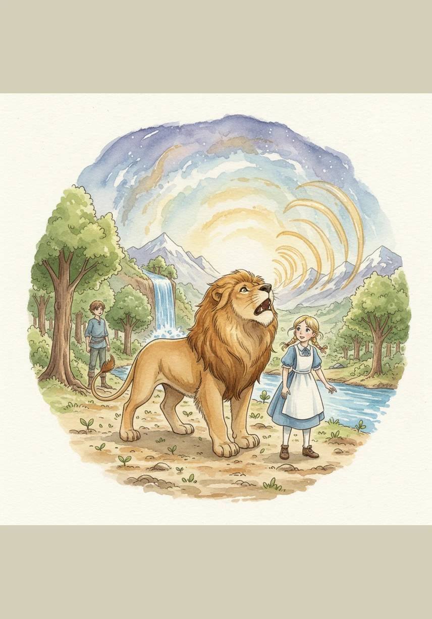 David asistă cu respirația tăiată la momentul simbolic în care leul Aslan creează lumea Narnia prin cântecul său maiestuos. În această lume nouă, binele și echilibrul sunt restabilite, dar apariția vrăjitoarei Jadis introduce semințele răului, forțându-i pe copii să devină mai responsabili.
