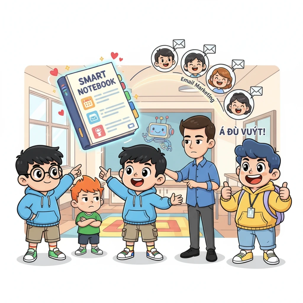 Khi câu chuyện chuyển sang cách quản lý khách hàng, Tiến giải thích về CRM và Marketing Automation. Bảo múa tay minh họa CRM như một cuốn sổ tay thông minh, giúp chăm sóc khách hàng tốt hơn qua Email Marketing. Quý lại vặn vẹo về việc chăm sóc khách hàng khi số lượng đông đảo, Thịnh điềm tĩnh giải thích về vai trò của tự động hóa. Thành gật đầu tâm đắc: 'Á đù vuýt! Có mấy con bot này thì mình khỏe re!'.