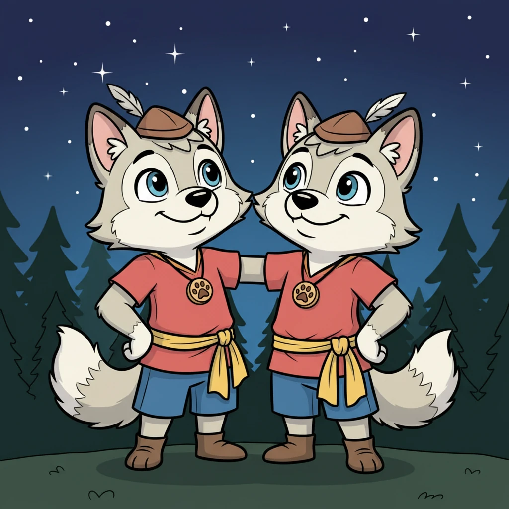 Under a serene dark blue night sky, with white stars scattered like diamonds, the grey wolves smiled peacefully amidst the dark green forest trees. They had learned invaluable lessons: never be jealous, always choose honesty, and remember that unity and teamwork are the true sources of strength.