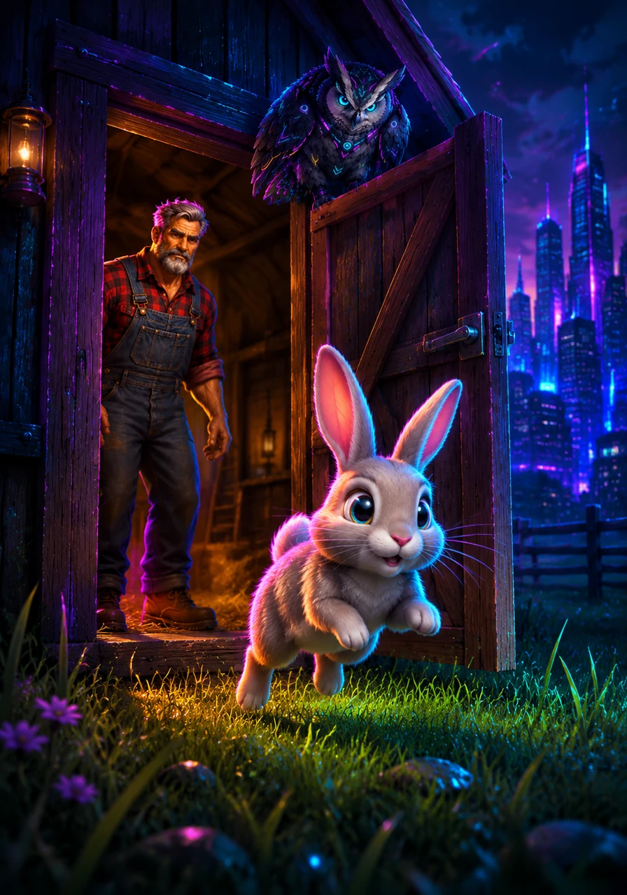 One breezy evening, the farmer forgot to click the latch shut. With a gentle nudge of his pink nose, Barnaby pushed the door open and hopped onto the soft, cool grass for the very first time.