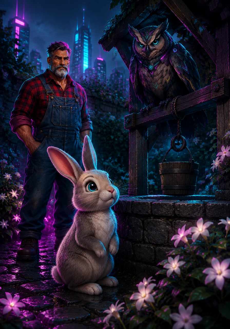 The garden was filled with giant shadows and the sweet scent of night-blooming jasmine. Barnaby paused by the stone well, his long ears twitching as he listened to the distant song of a cricket.