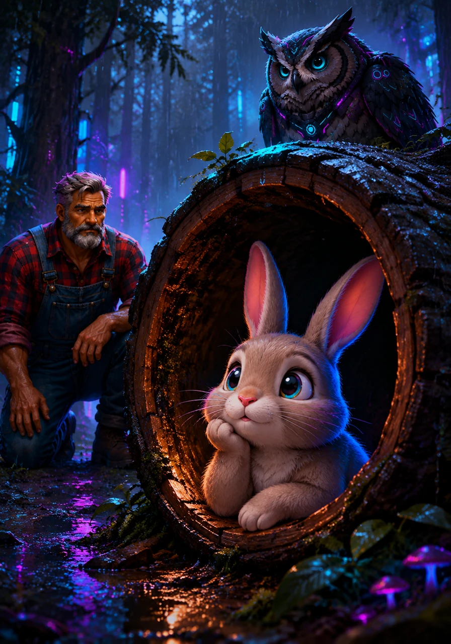 A soft rain began to fall, pattering against the leaves and turning the forest floor into a fragrant mist. Barnaby found shelter inside a hollow log, watching the silver droplets fall while dreaming of the sun.