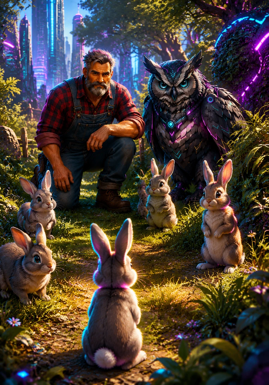 While exploring a sun-drenched clearing, Barnaby spotted a group of wild rabbits playing near a thicket. They paused their games and looked at him with curiosity, their noses twitching in a silent welcome.