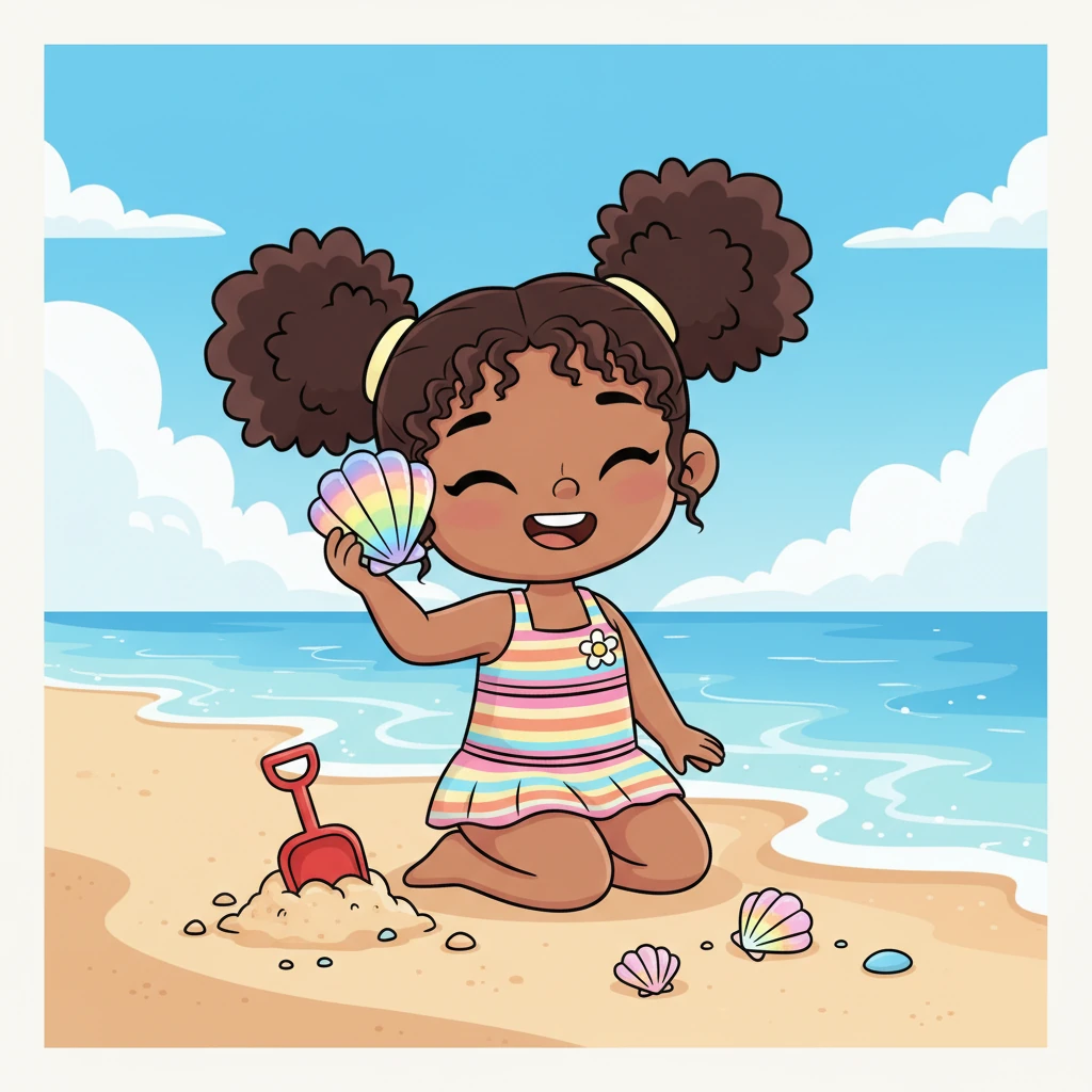 As she dug near the water's edge, Lily discovered a beautiful, pearly seashell, shimmering with all the colors of the rainbow. She held it to her ear, imagining the ocean's whispers and secrets. It was the prettiest treasure she had ever found.