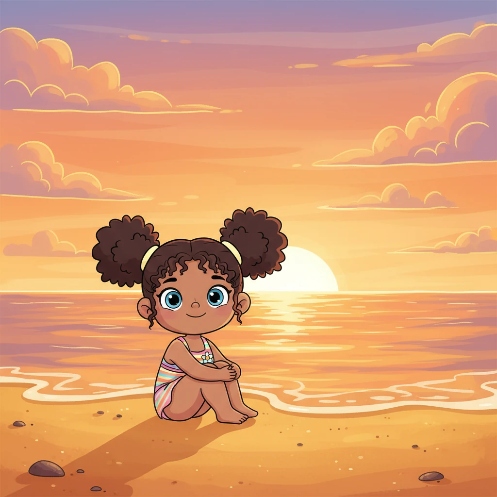 As the day drew to a close, Lily sat on the sand, watching the sun dip below the horizon, painting the sky in fiery oranges and soft pinks. She felt happy and a little tired from all her play. What a wonderful day it had been!