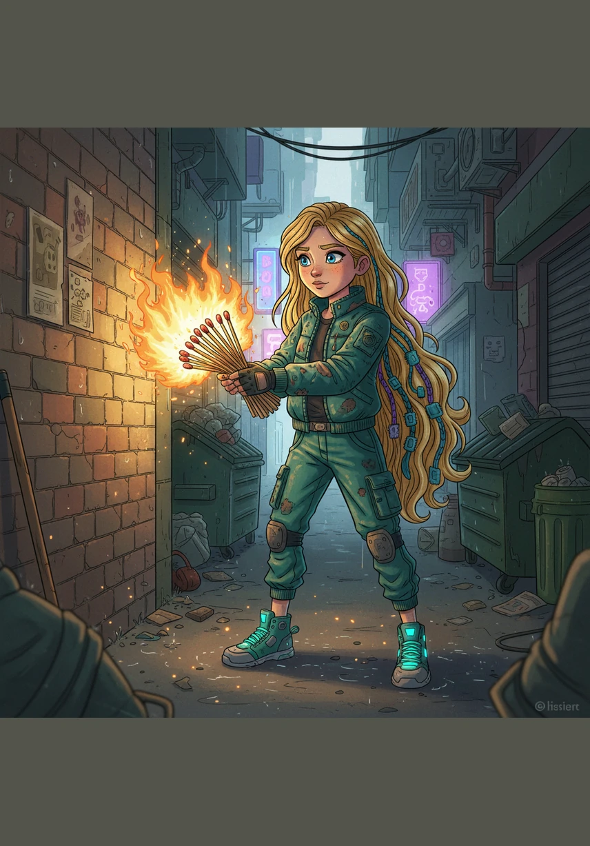 She struck another match, and in its bright glow, her grandmother appeared, looking tall, kind, and surrounded by a soft radiance. Fearing the vision would vanish like the stove and the feast, Elara quickly struck the entire bundle of matches at once. The light became brighter than the midday sun as her grandmother took her into her arms.