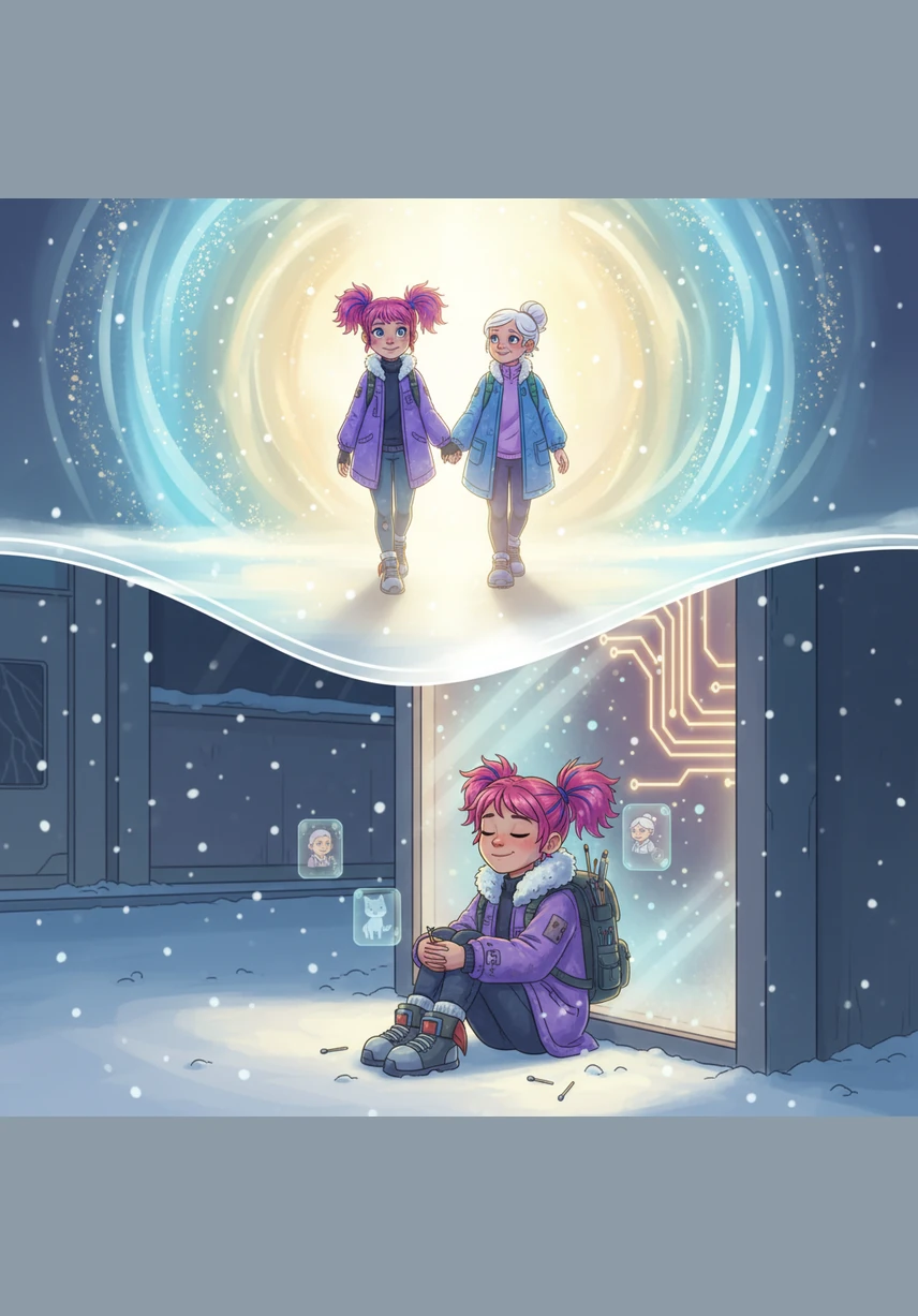 The next morning, the sun rose over a quiet, snowy street where the little girl sat with rosy cheeks and a smile on her lips. She had frozen to death during the night, but no one knew the beautiful things she had seen. Elara was now in a place where there was no cold, no hunger, and no fear, walking hand-in-hand with her grandmother into the light.