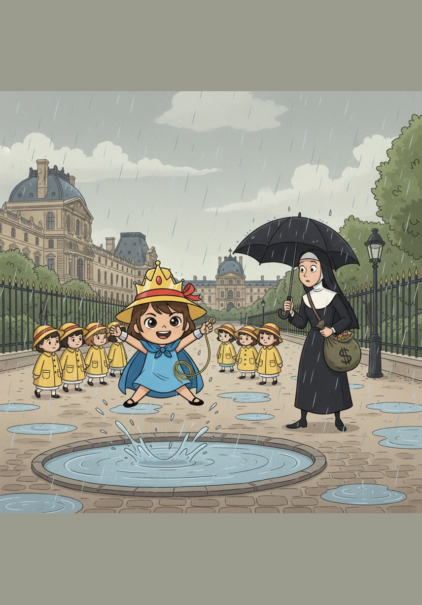 While the other girls walked through the rain in a neat row, Madeline practiced her heroic leaps over the puddles of the Tuileries Garden. She wore her blue cape with pride, feeling the legendary strength of an Amazon warrior coursing through her small and spirited frame.