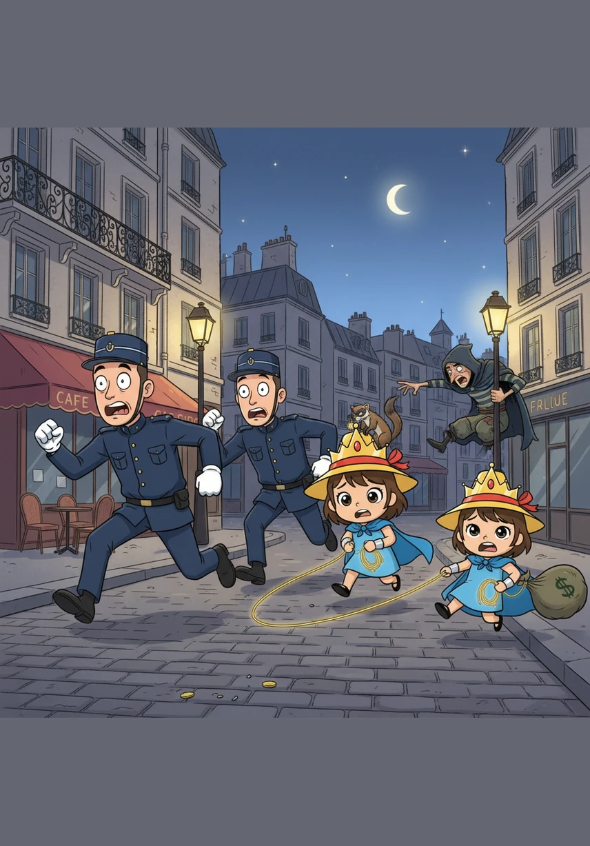 The Gendarmes arrived to take the thief away, tipping their hats to the smallest girl in the two straight lines for her incredible bravery. Madeline just smiled, her eyes sparkling with the wisdom of Themyscira and the timeless charm of her beloved Paris.