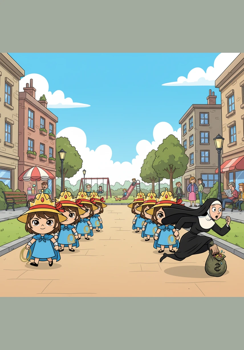 The next morning, the twelve little girls marched in two straight lines, but each one held their head a little higher than the day before. Madeline led the way, her red ribbon tied neatly over her golden tiara, ready for any adventure the city might hold.