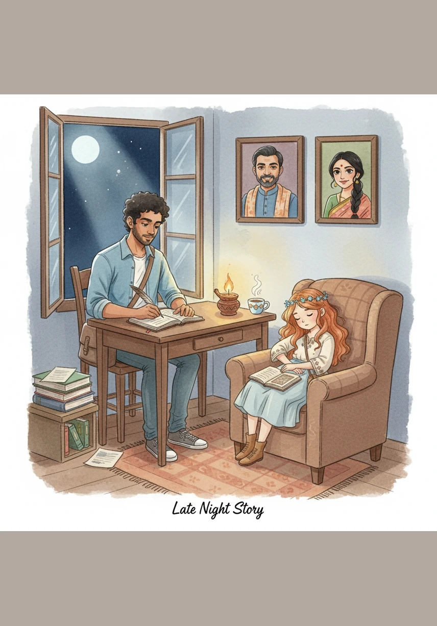 Late at night, when the house is silent, Manas sits at his small desk illuminated only by the blue glow of his laptop screen. He practices coding not for a grade, but because he finds a strange, secret joy in creating something from nothing in the digital world.