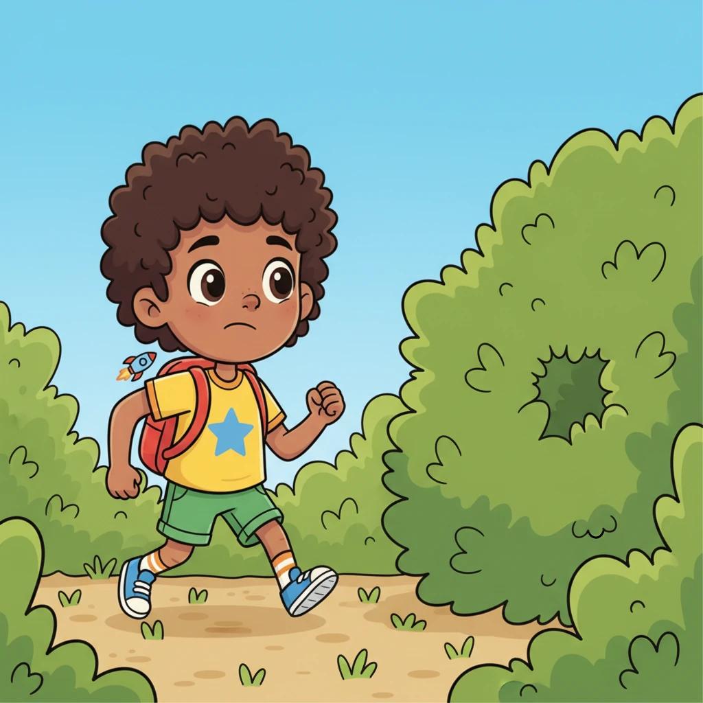 He remembered the wobbly-knees feeling, and how he had kept going anyway. "Okay, Sofiane," he whispered, "you can do this! Just one more brave investigation!" He puffed out his chest and marched towards the bush, ready to discover the source of the WHOOSH.