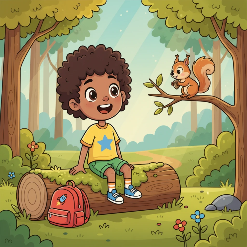 Sofiane sat on a mossy log, watching the squirrel play. He felt a deep, peaceful calm wash over him. He had faced his wobbly-knees feeling not once, but twice, and discovered wonderful things each time. He knew now that even when things felt a little scary, he had the courage to take brave little steps, and that felt truly amazing.