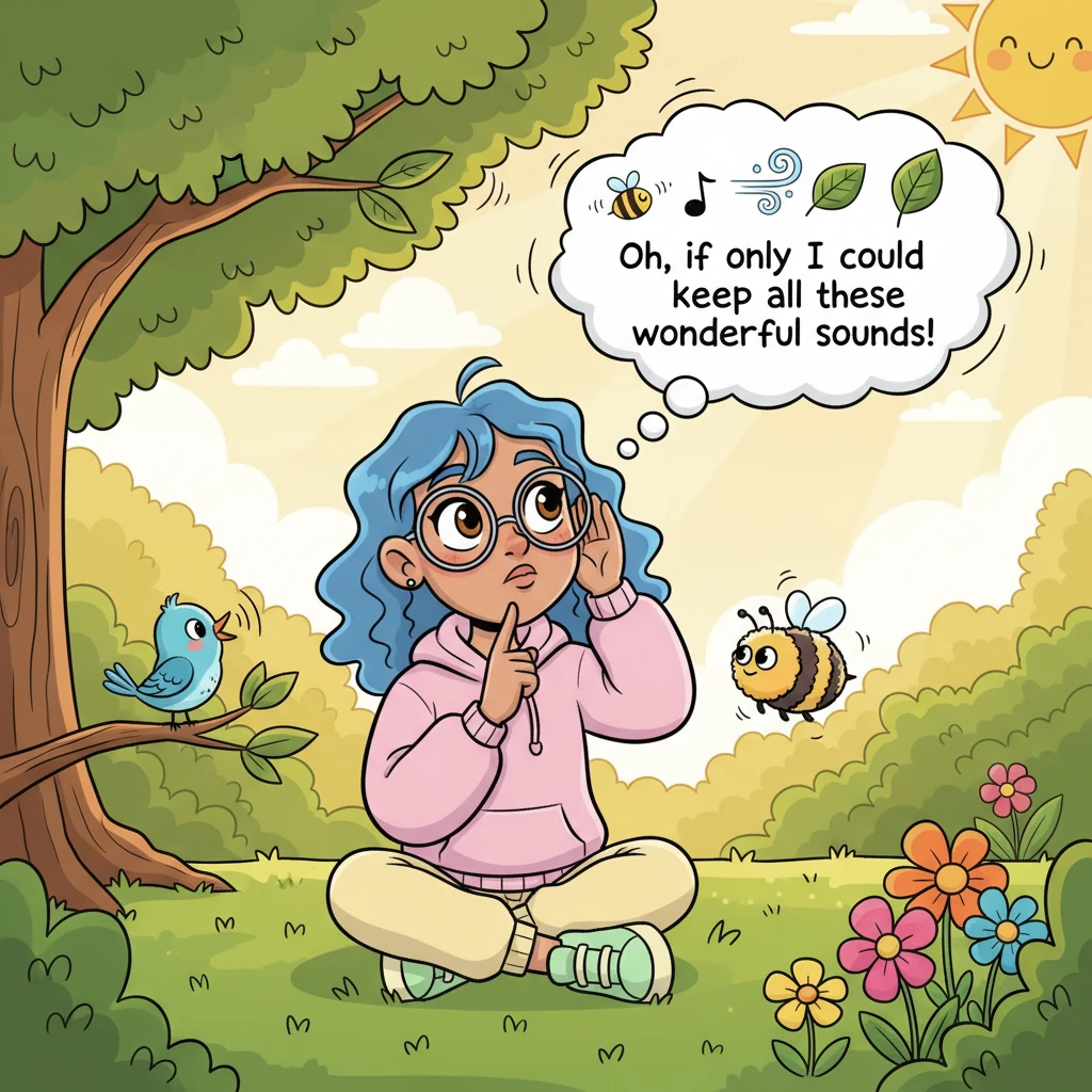 Lexi, a bright-eyed child with a wild imagination, sat in her sunny backyard, her ears perked up. She heard the buzzing of a bumblebee, the rustle of