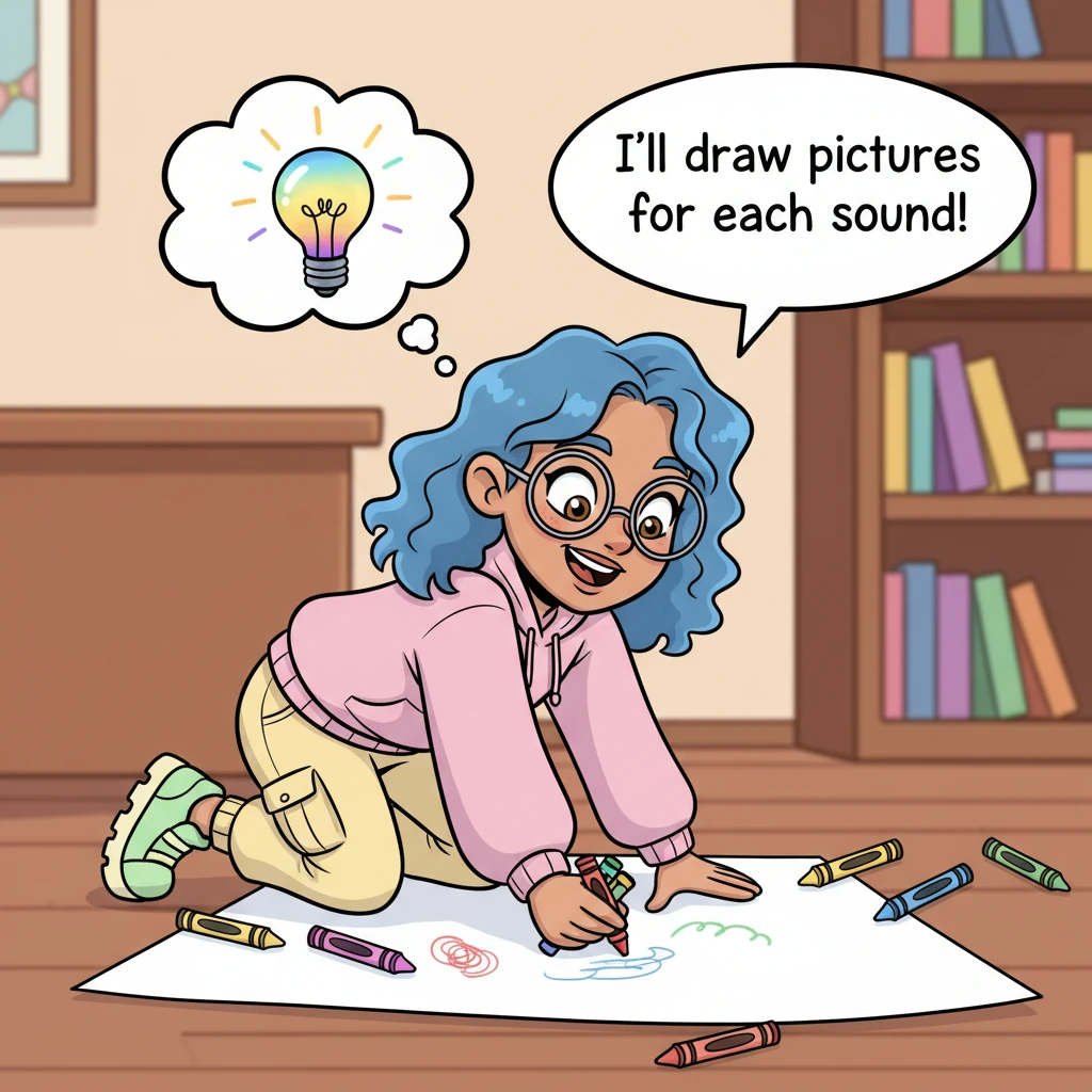 Suddenly, a sparkling idea popped into Lexi's head, like a tiny, colorful lightbulb. She grabbed her favorite crayons and a big, blank sheet of paper.