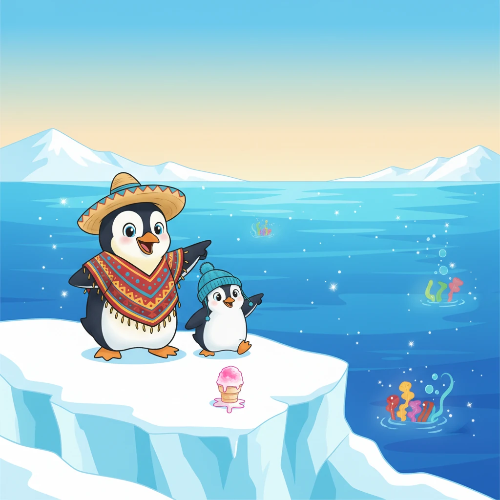 Ahora, cada vez que miran el vasto océano, Pingüi y Pingüinititi recuerdan la promesa de la ballena y sueñan con el día en que explorarán el vibrante y colorido mundo que les espera. La aventura apenas comenzaba.