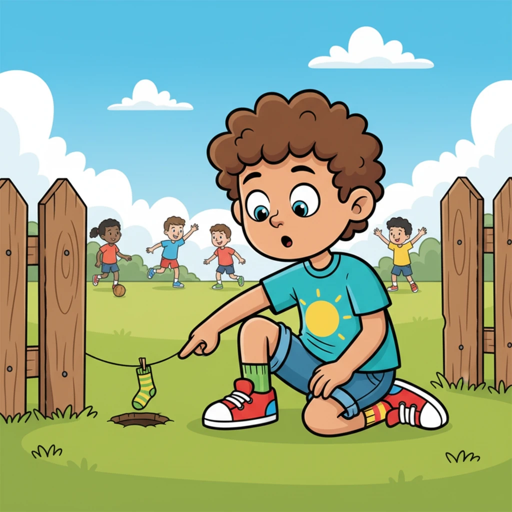 During recess, amidst kickball and cartwheels, Liam sits to tie his shoe when the ground beneath him seems to move. He discovers a tiny hole near the fence, no bigger than a pencil eraser. Inside, a single striped sock, his missing one, hangs on a miniature clothesline.