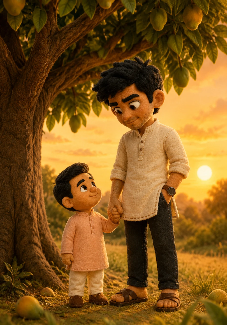 વર્ષો પછી કબીર હવે એક સફળ અને પરિપક્વ રોકાણકાર બની ગયો છે અને તેના પોતાના નાના દીકરાને હાથ પકડીને તે જ આંબાના વૃક્ષ નીચે ઊભો છે. પૃષ્ઠભૂમિમાં સૂર્યાસ્તનો સોનેરી પ્રકાશ છે અને કબીર પોતાના દીકરાને નાની ઉંમરે બચત અને સંસ્કારનો પાઠ આપી રહ્યો છે.