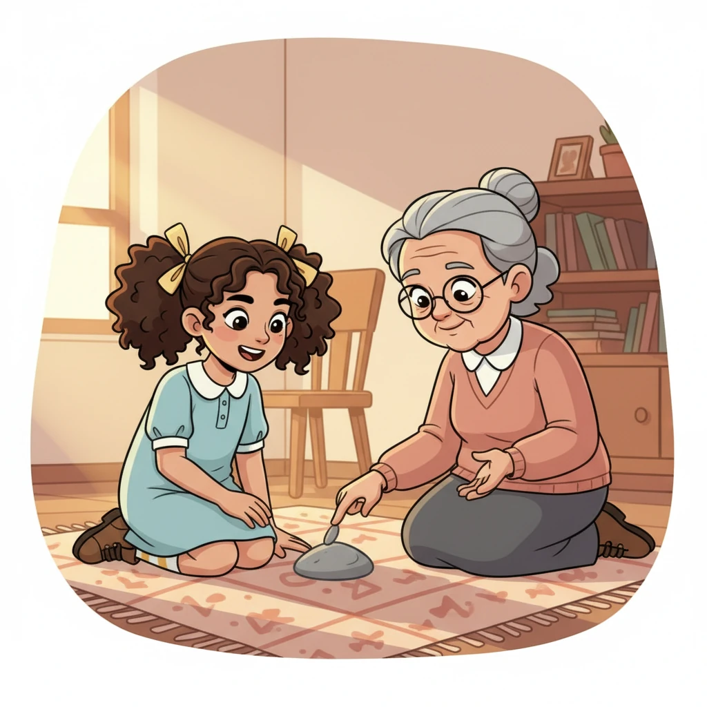 Teta gently touched the stone. "Even small things can be special, my dear Mariam," she said. "Perhaps this stone needs a little color to feel less lonely." Mariam's eyes lit up with a wonderful idea.