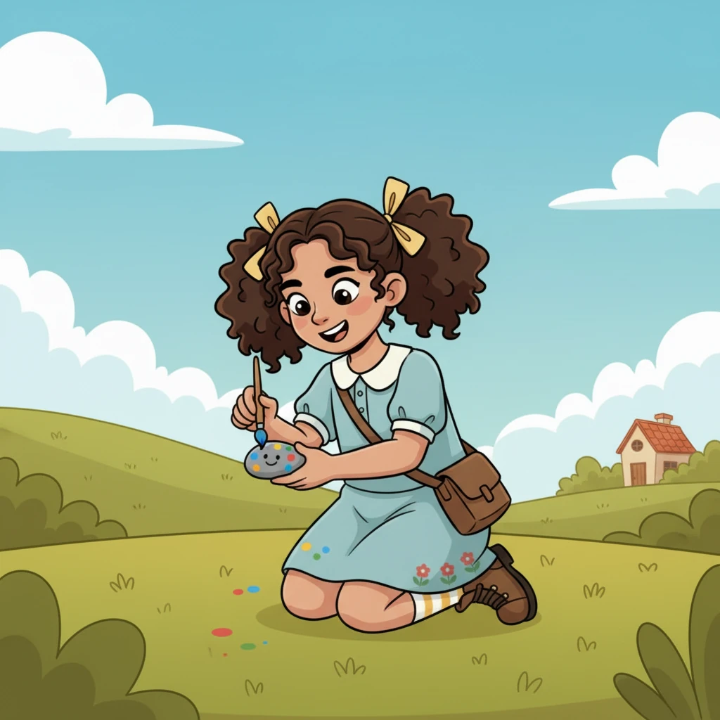 With careful strokes, Mariam painted tiny flowers and bright dots on the stone. She even drew a happy, smiling face. The little gray stone was now a cheerful, colorful friend.