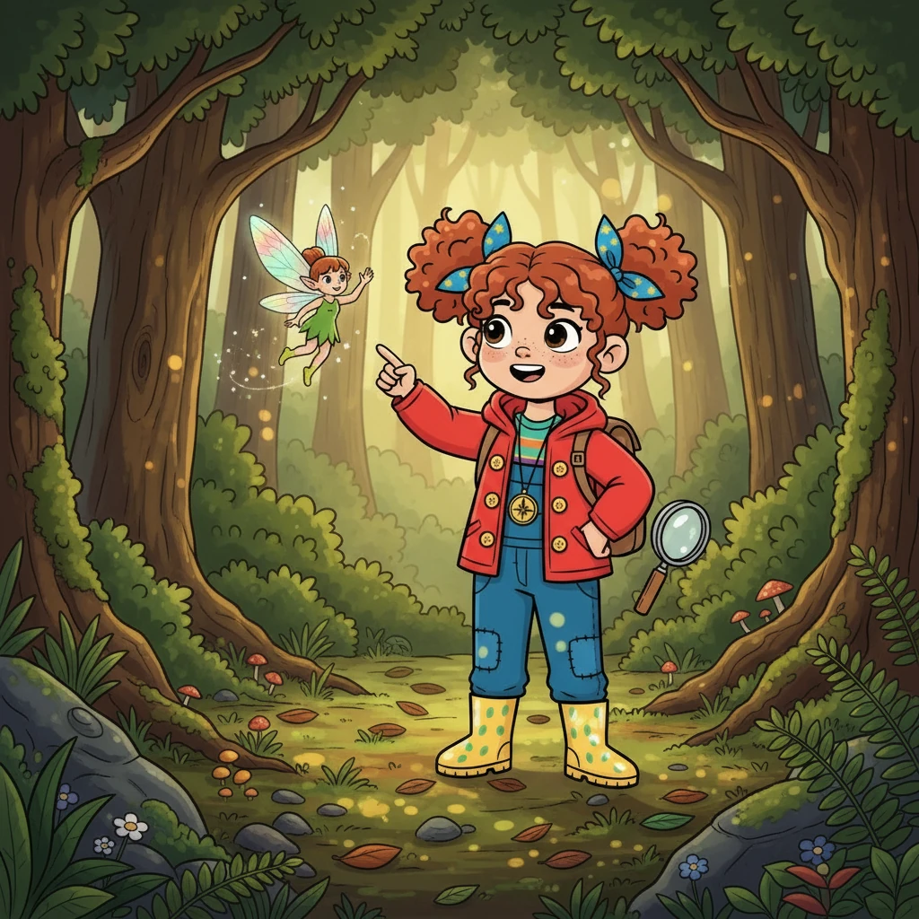 Deeper in the woods, sunlight dappled through the leaves, illuminating a hidden glade. A tiny, shimmering creature with iridescent wings, a Pixie named Lumi, fluttered nearby. Lumi offered a friendly greeting, her voice like tinkling bells.