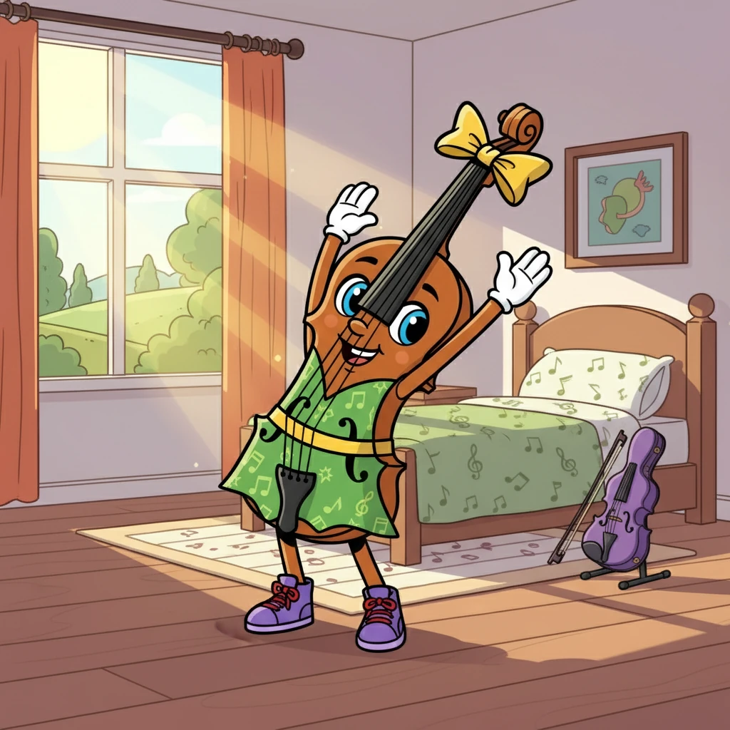 Viola, a bright and bubbly viola, awoke with a joyful twang. The sun streamed through her sound holes, beckoning her to start the day. She stretched her strings, eager for a practice session before the grand concert.