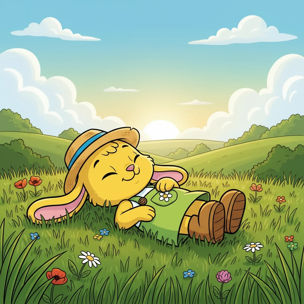 Schließlich legte sich Hoppel ins Gras und schloss die Augen. Er war so glücklich und zufrieden. Es war ein wunderschöner Tag, und Hoppel wusste, dass er ihn für immer in seinem Herzen bewahren würde.