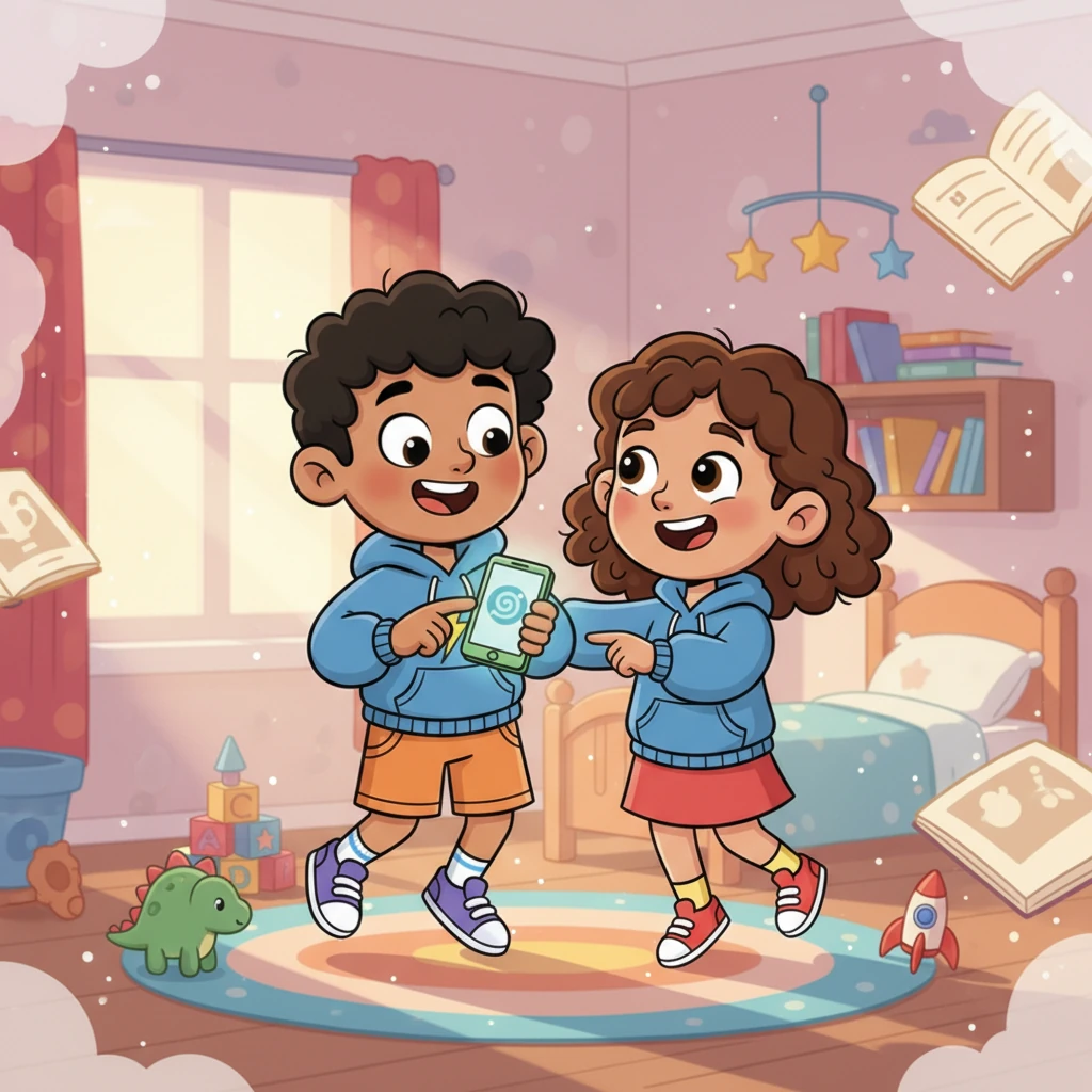 With one last joyful bounce, they tapped the glowing app icon. The room gently, almost reluctantly, returned to its normal state, but Leo and Mia were still buzzing with excitement, sharing a knowing, happy smile about their secret, incredible adventure.