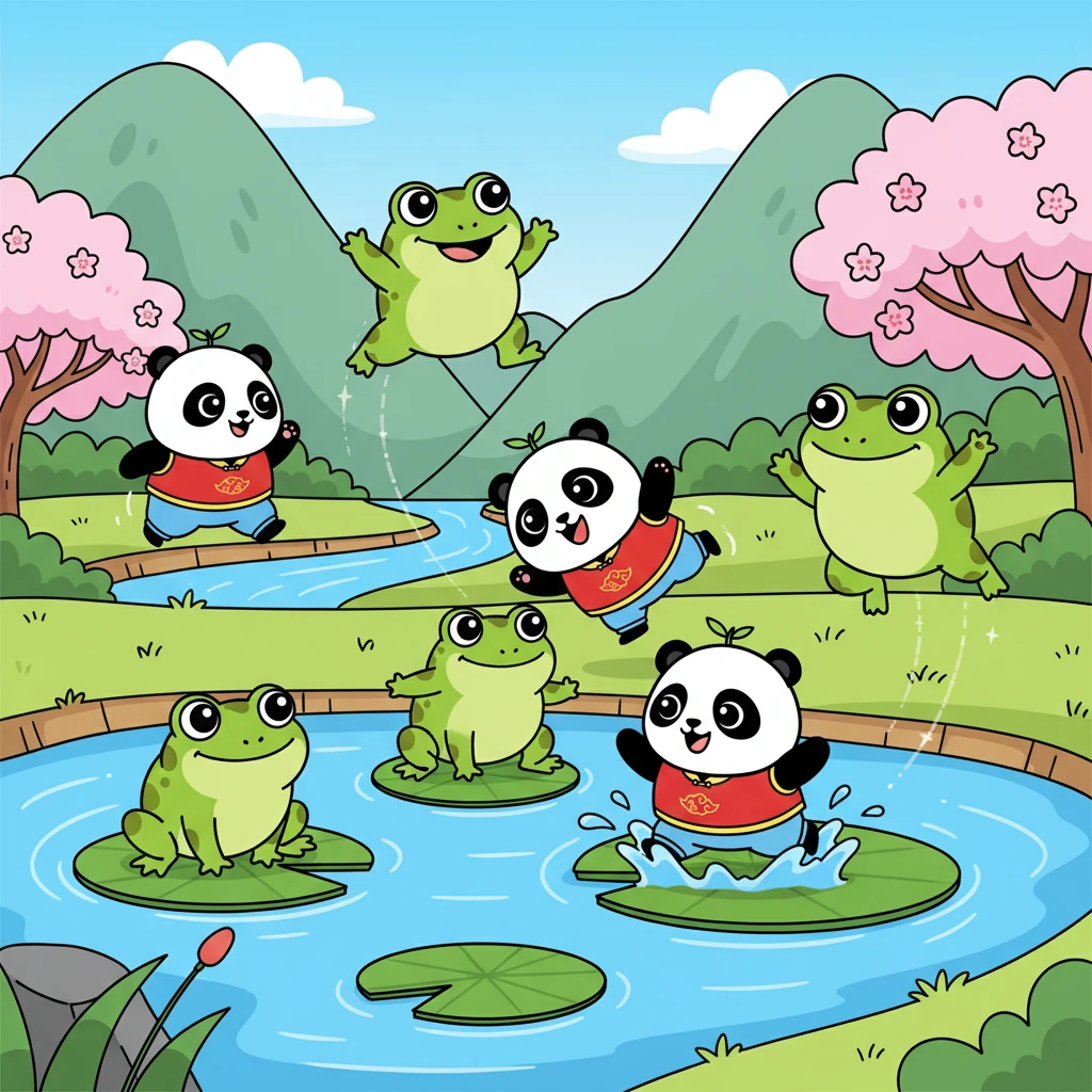 小点点和小伙伴们渐渐长大了，变成了青蛙。他们学会了跳跃，学会了在水里和陆地上生活。他们永远记得寻找妈妈的旅程，铭记着亲情的伟大。