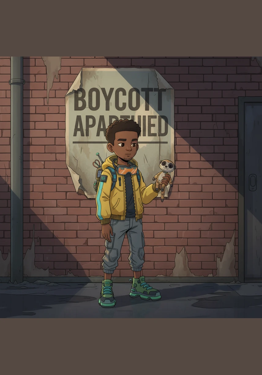 Trevor passes a weathered brick wall where a faded Boycott Apartheid poster peels at the corners, a silent witness to the changing times. He carries a small, worn toy, a humble treasure from a childhood spent navigating a complex reality.