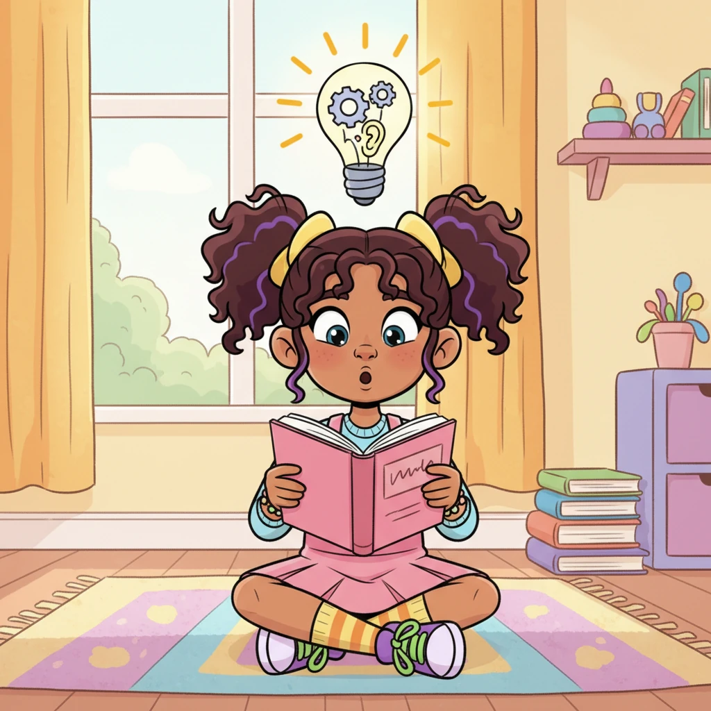 Day after day, Lily practices with her shadowing book, mimicking sounds and intonation with focus. She concentrates on the rhythm, learning to stop translating in your head and just repeat. A lightbulb appears above her head, showing her brain connecting sounds directly to meaning.