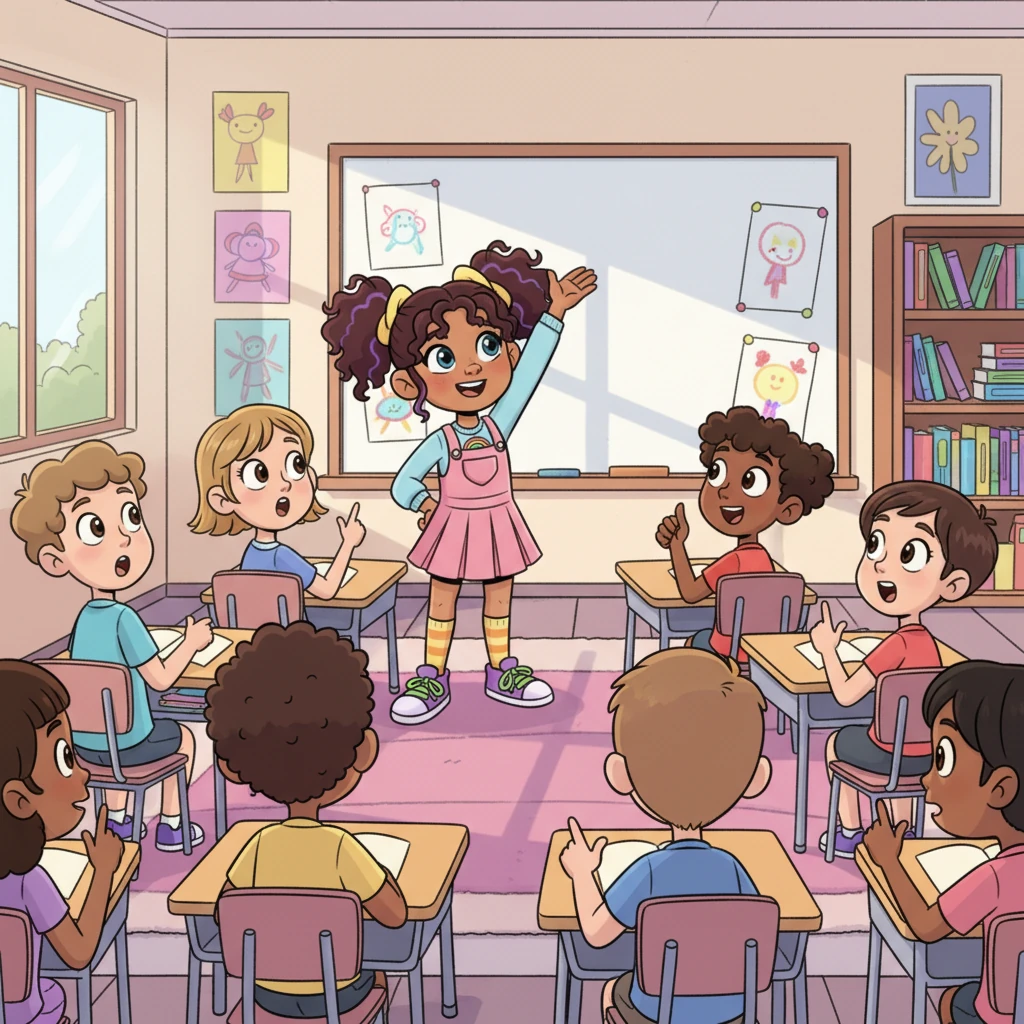 During a school presentation, Lily confidently raises her hand, her words flowing easily. She finds herself able to start speaking naturally, expressing her ideas without hesitation. Her classmates look impressed by her newfound fluency.