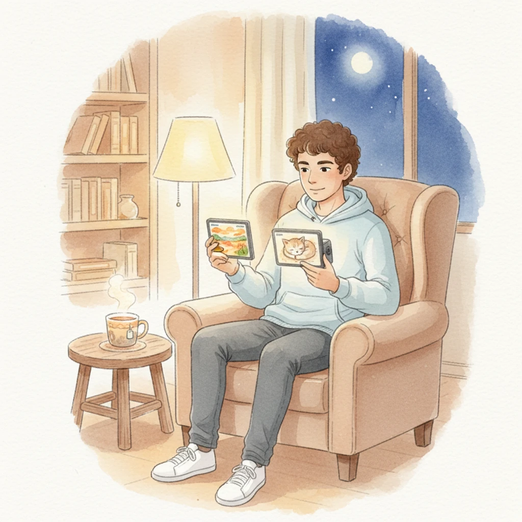 Back home, Omar reviews the footage, a warm cup of tea beside him. He sees the distinct magic each camera has captured, one vibrant and broad, the other intimate and finely detailed. The screens glow with captured memories, each a tiny watercolor painting.