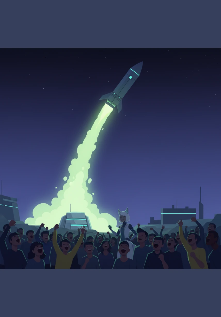 With a single click, the mutagen bomb launched from its silo, trailing a streak of green fire as it pierced the twilight sky. The crowd below looked up, cheering at what they thought was a surprise firework display. The rocket climbed higher and higher until it reached the edge of the atmosphere.
