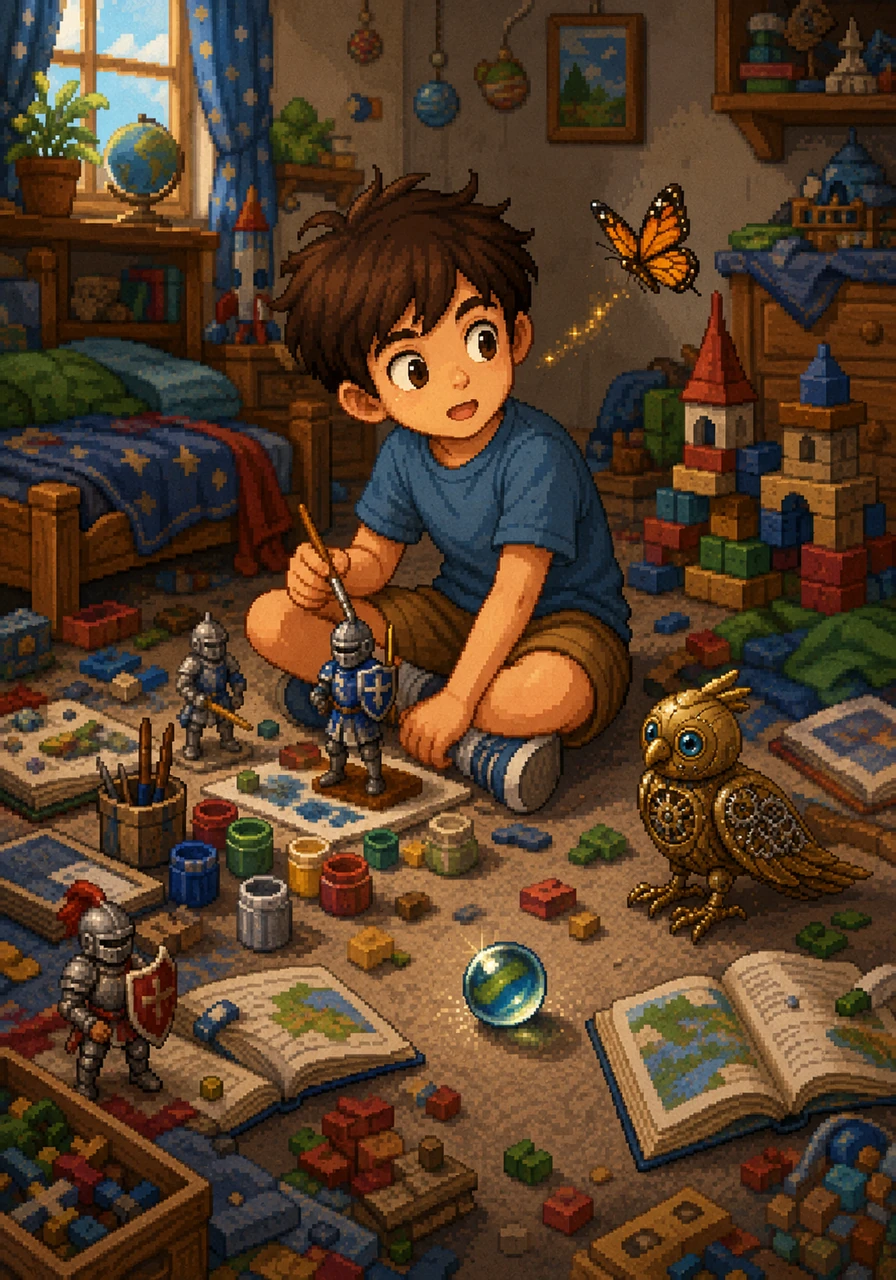 Leo was a bright boy with a room full of brilliant ideas, but his hands could never stay on one task for long. Half-painted toy knights, semi-built block towers, and open books lay scattered across his floor like forgotten islands. Every time he started something exciting, a passing butterfly or a shiny marble would steal his attention away.