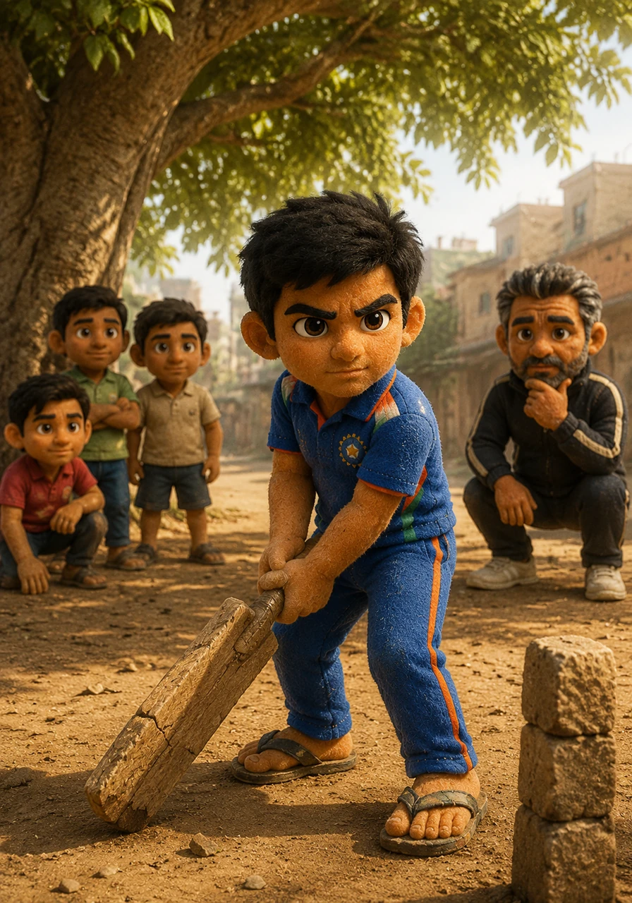 Ravi did not have fancy sports gear, shiny white sneakers, or a brand-new cricket bat. He wore old, patched-up slippers and used a heavy, cracked piece of wood as a bat, but none of that mattered whenever he stood at his bowling mark under the shade of the old neem tree.