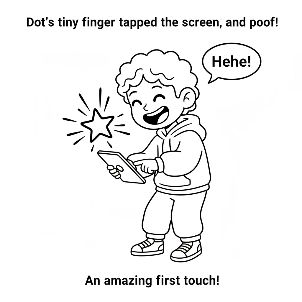 Dot's tiny finger tapped the screen, and poof! A happy, colorful star popped into view. A giggle escaped Dot's lips, realizing this screen was full of