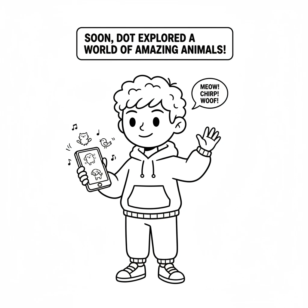 Soon, Dot was exploring a world of amazing animals. Simple, friendly creatures like fluffy cats and chirping birds appeared, dancing on the screen. Do