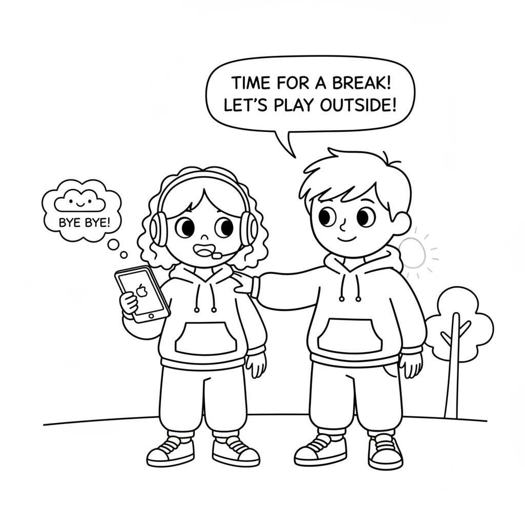 After a while, Dot's kind friend gently reminded them it was time for a break. It's good to rest our eyes and play outside too. Dot understood, giving