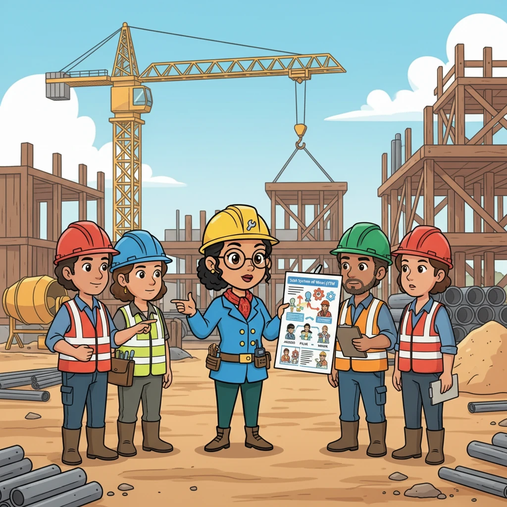 Later, Anya gathered the workers for a brief safety meeting. She emphasized the importance of teamwork and communication in preventing accidents. Using visual aids, she explained the Safe System of Work (PTW) system, and encouraged everyone to report any unsafe practices they observed.