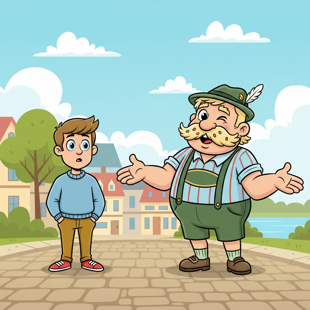 Plötzlich erscheint Schorsch, der Hausmeister, ein großer, kräftiger Mann mit einem imposanten Schnurrbart, in dem sich noch Krümel vom Frühstück verfangen haben könnten. Er trägt eine alte Latzhose und spricht einen Dialekt, der so breit ist wie der Rhein selbst. Er soll die Führung übernehmen.