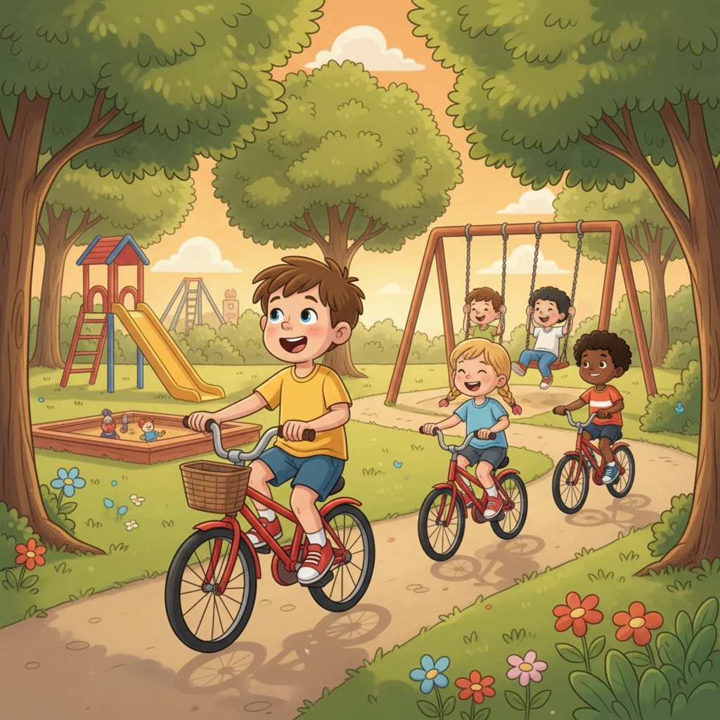 Depois da escola, Zezinho foi brincar no parque com seus amigos. Eles andaram de bicicleta, balançaram no balanço e se divertiram muito.  A amizade de Zezinho e seus amigos é muito importante.