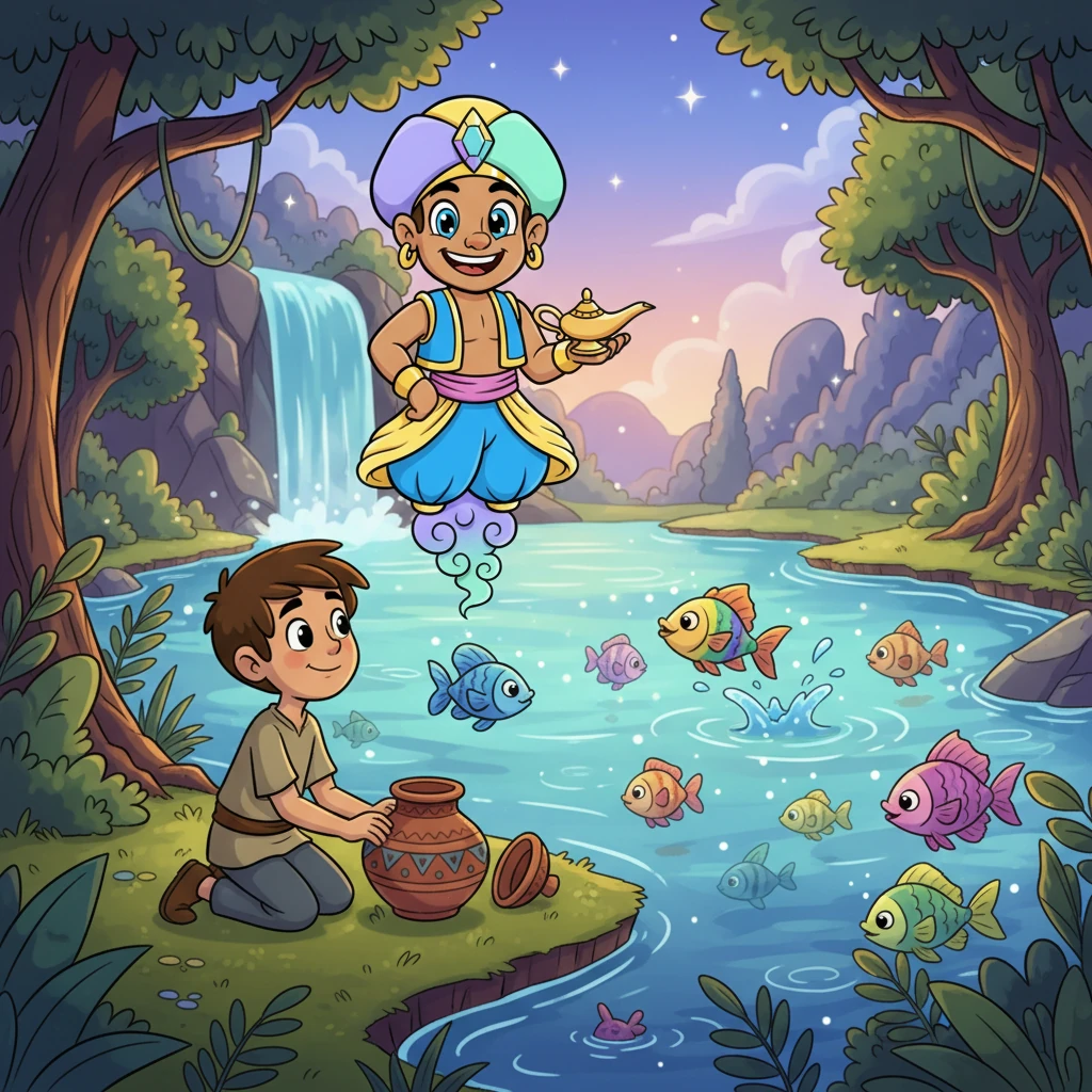Trusting his wisdom, Kael carefully opened the jar once more. True to his word, the now friendly jinni led Kael to a secret, sparkling lake teeming with the most colorful and rare fish imaginable, ensuring Kael would never be poor again. From that day on, Kael remembered that intelligence and patience are always stronger than fear.