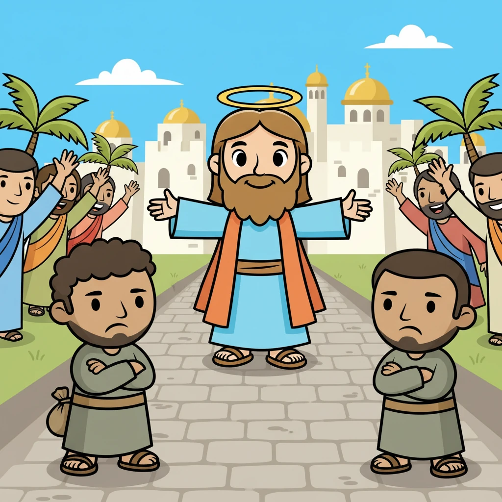 Em Jerusalém, Jesus foi recebido com alegria, mas também enfrentou a inveja e a traição. Ele sabia que enfrentaria desafios, mas permaneceu fiel aos seus ensinamentos e ao amor de Deus.