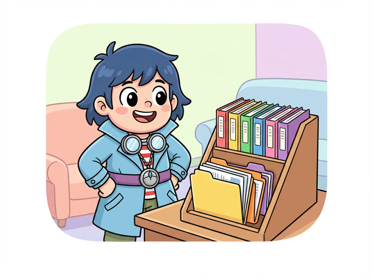 ファイルファインダー探偵は、整理されたフォルダを眺めて満足しています。彼は世界を少しだけ良くしました。