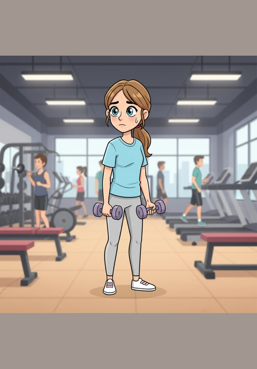 Stepping into the local gym for the first time, Maya felt a mix of nerves and excitement as she gripped her first set of light dumbbells. The air was filled with the sound of clinking iron, and she took a deep breath, ready to embrace the challenge ahead.